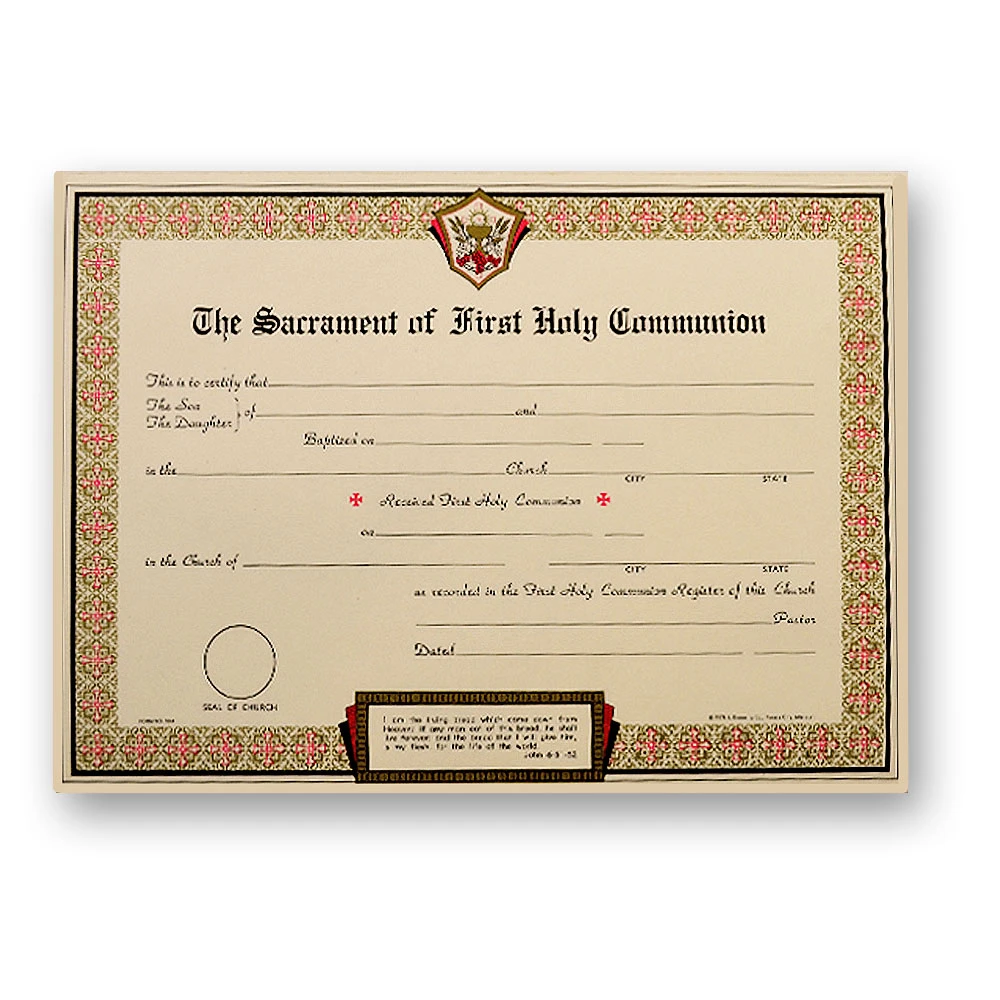 Pad of 50 First Holy Communion Certificates St Patricks Guild