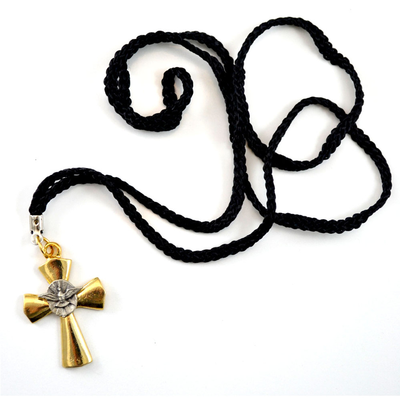 Cross w/Holy Spirit Pendant on Black Cord