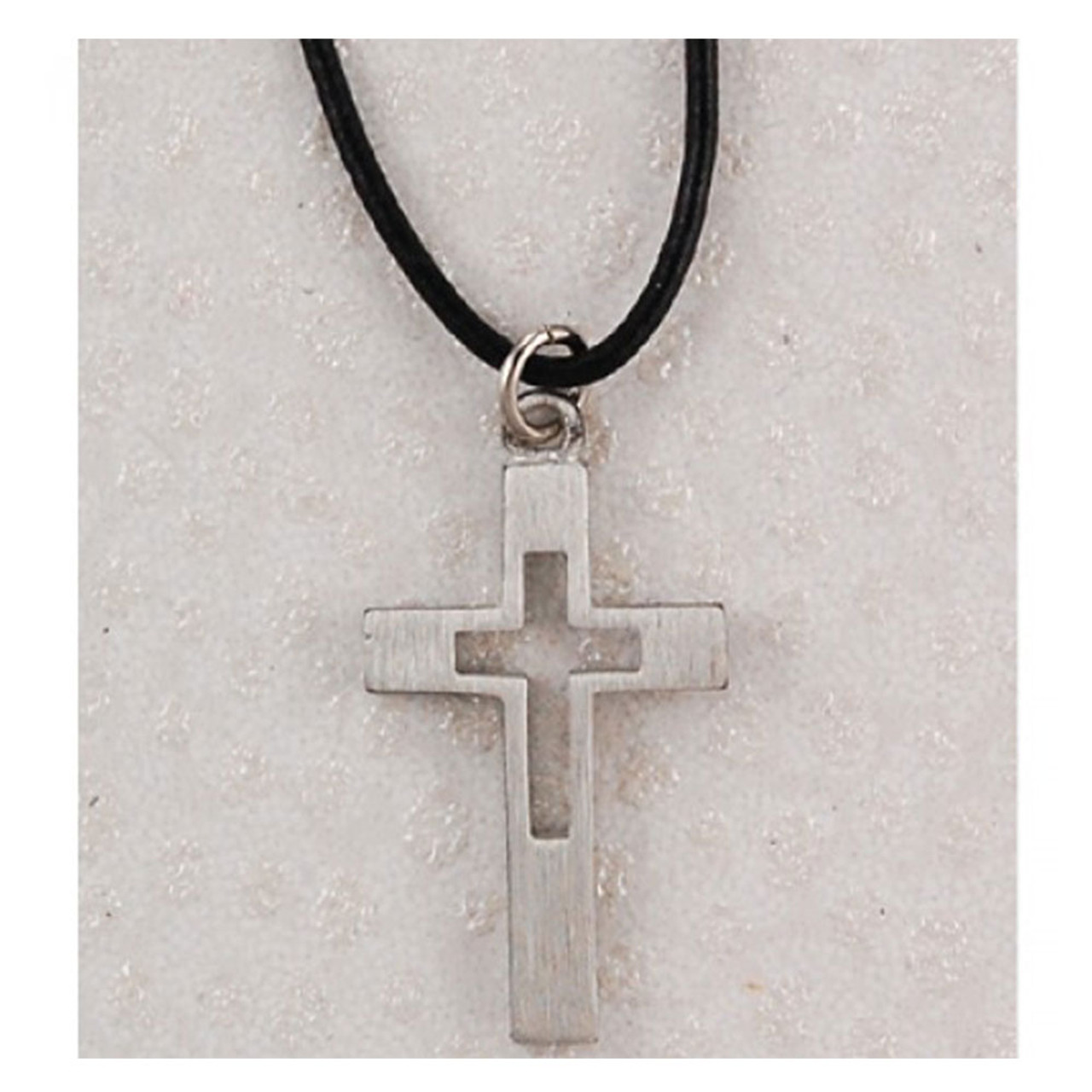 Pewter Cross With 18 IN Leather Cord Carded