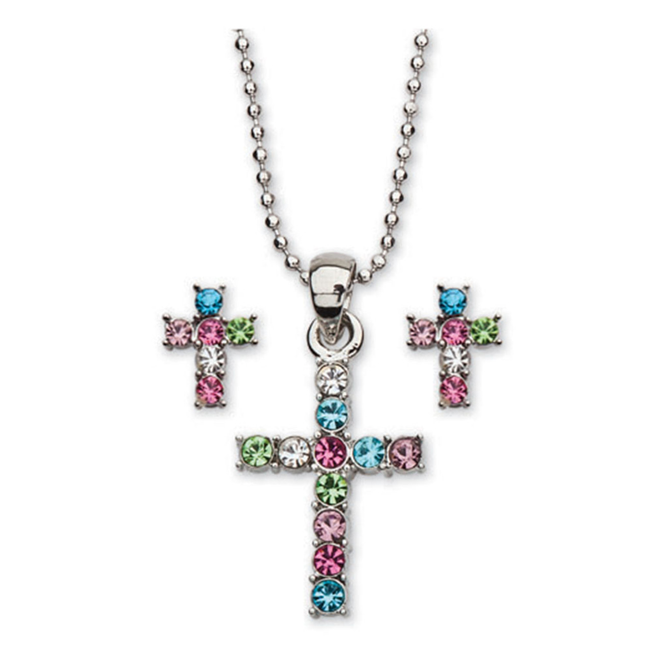 Cross Necklace/Earring Set 16IN Chain