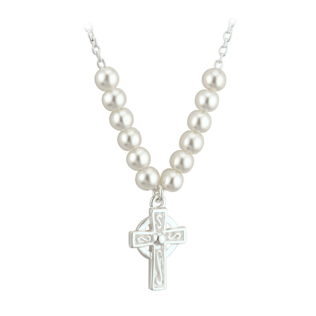 Pearl Celtic Cross Necklace, 15 Inch