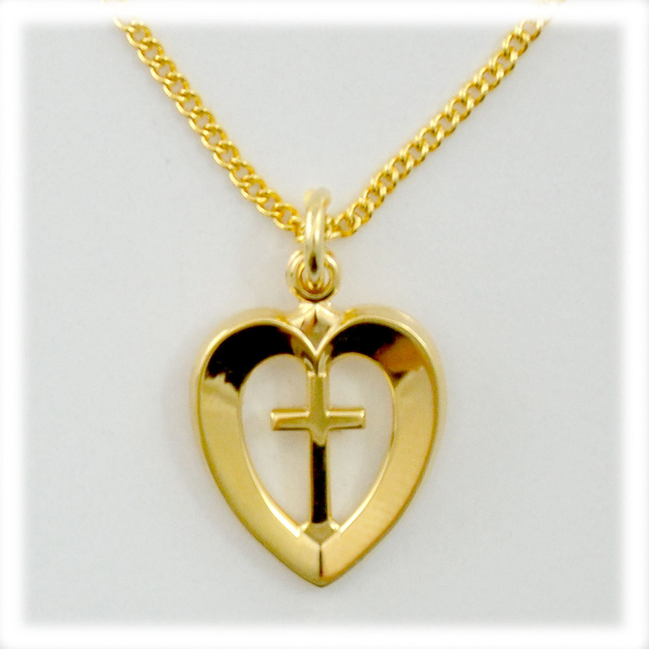 18kt Gold-Plated Cross in Heart Necklace