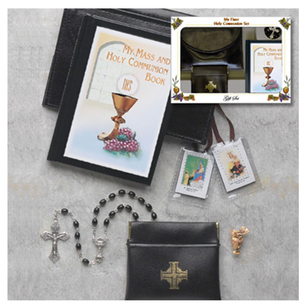 Leatherette Boys First Communion Missal Set Black