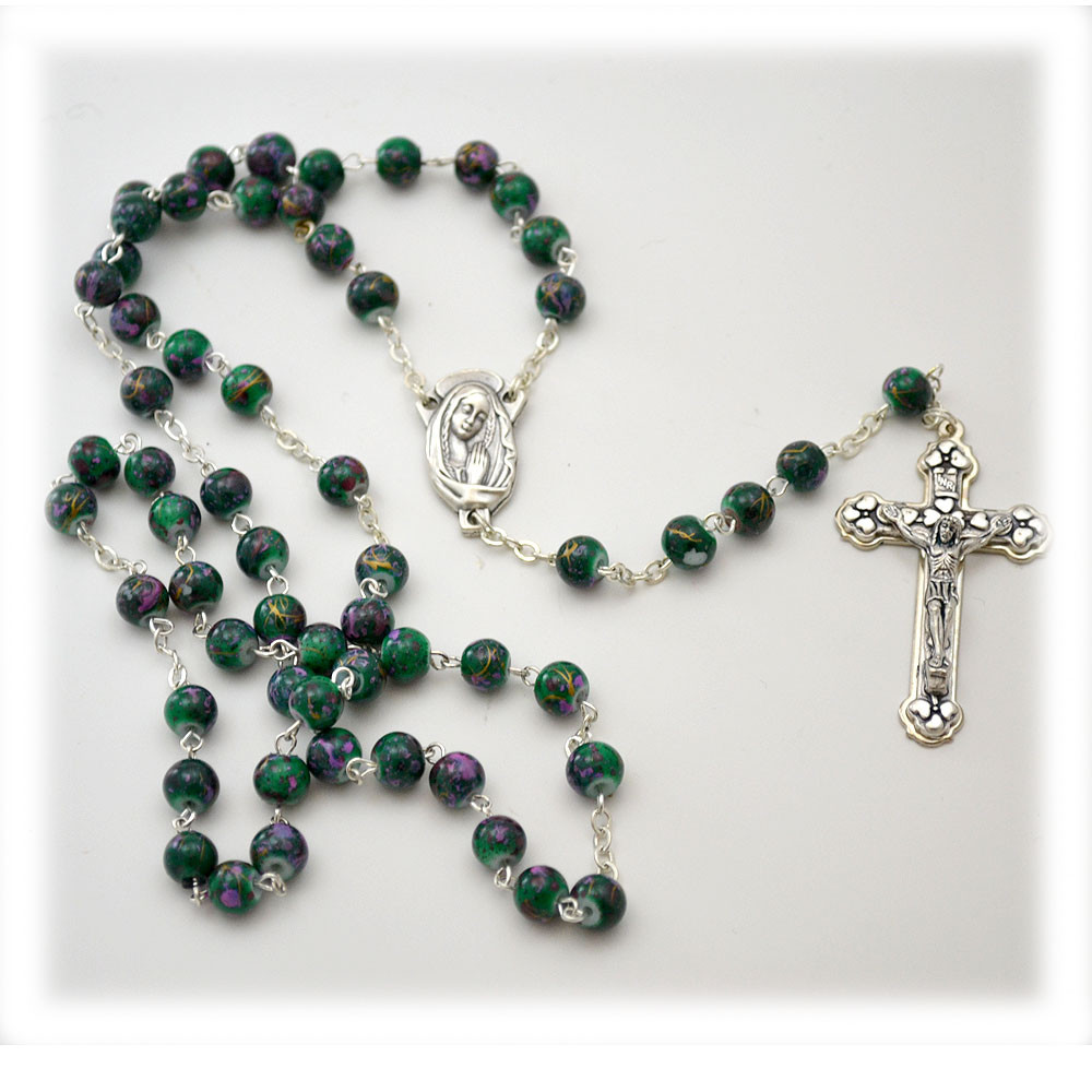 6mm Multi-Colored Mosaic Glass Bead Rosary | St. Patrick's Guild