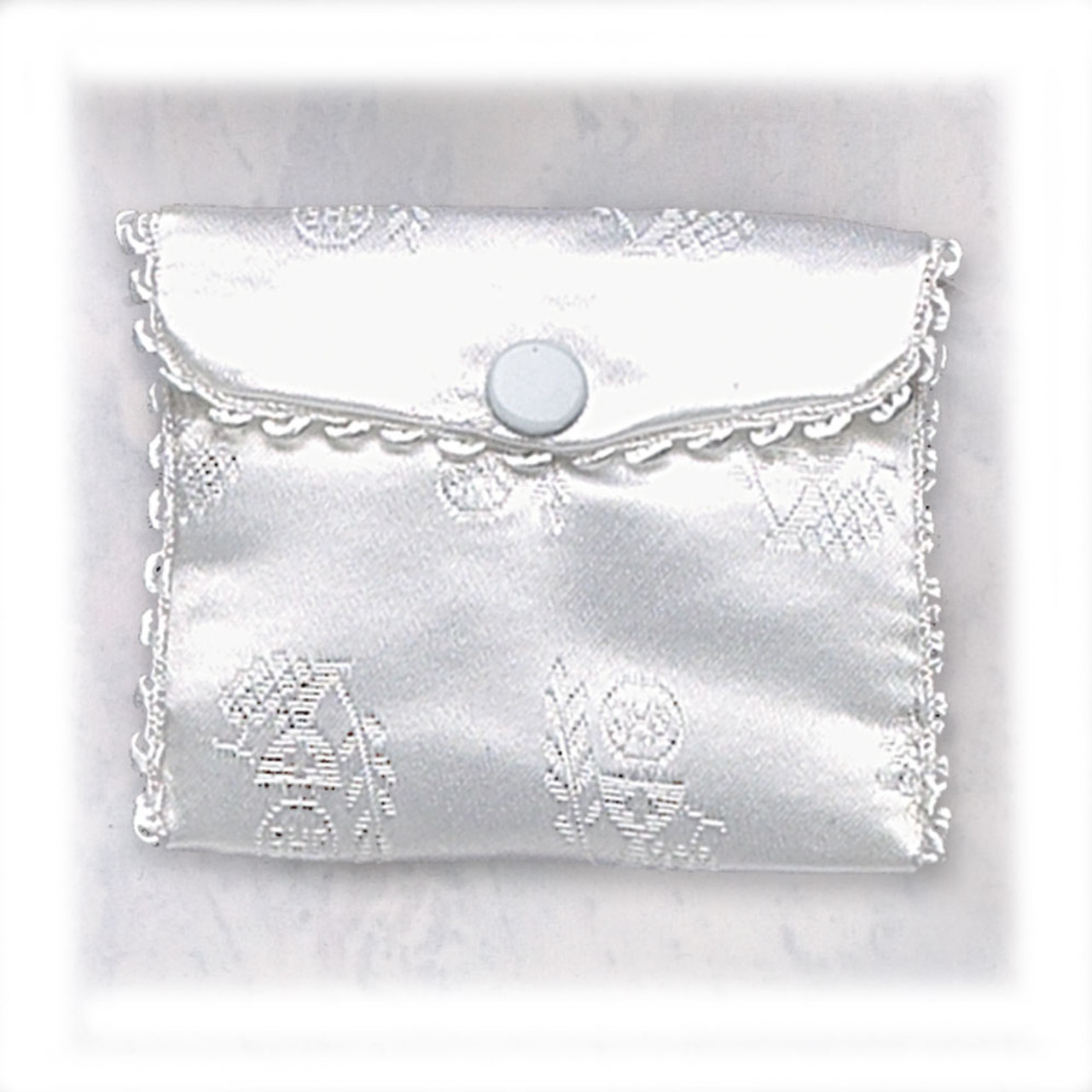 White Brocade First Communion Rosary Case