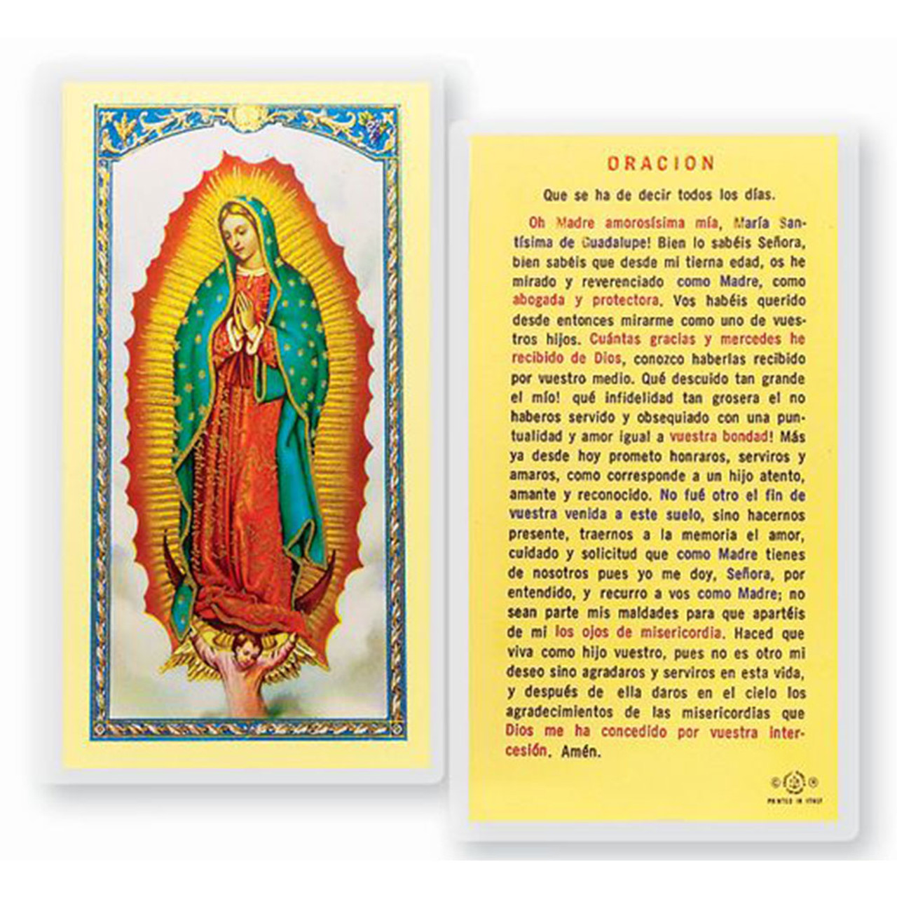 Spanish Our Lady of Guadalupe Holy Card