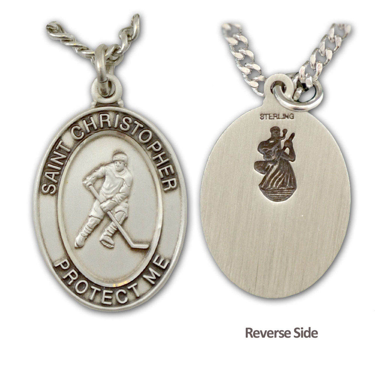 Hockey St. Christopher Medal Necklace Male with 24" Chain