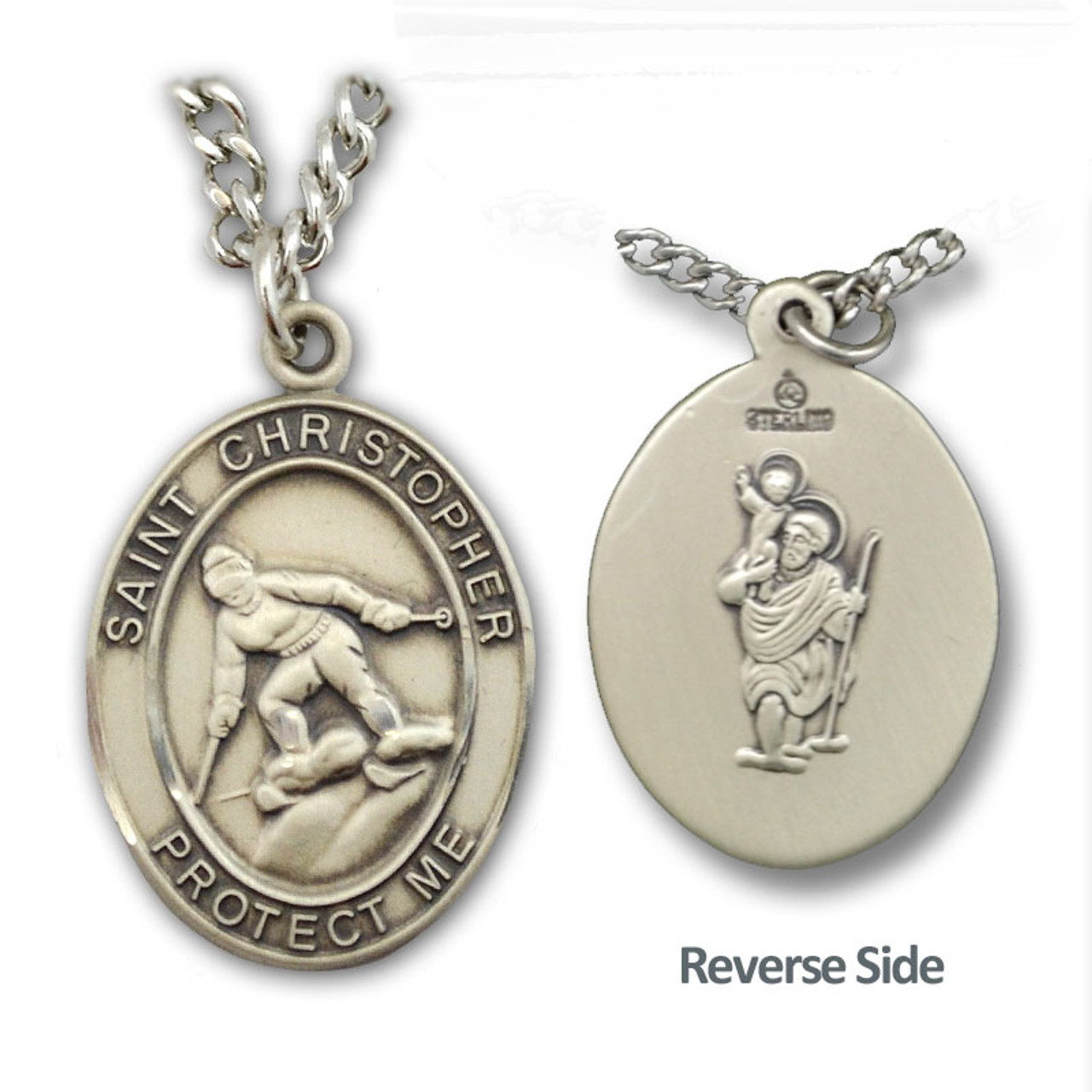 St. Christopher Ski Necklace with 24" Chain