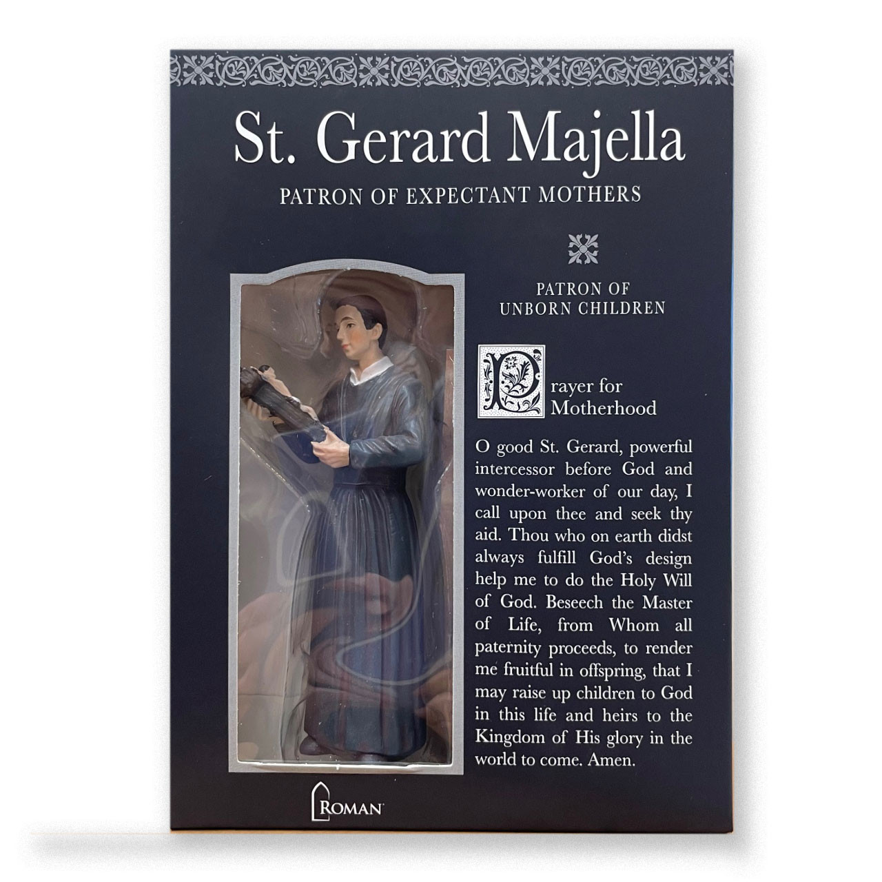 Front of the box for the 4" St. Gerard Statue and prayer card