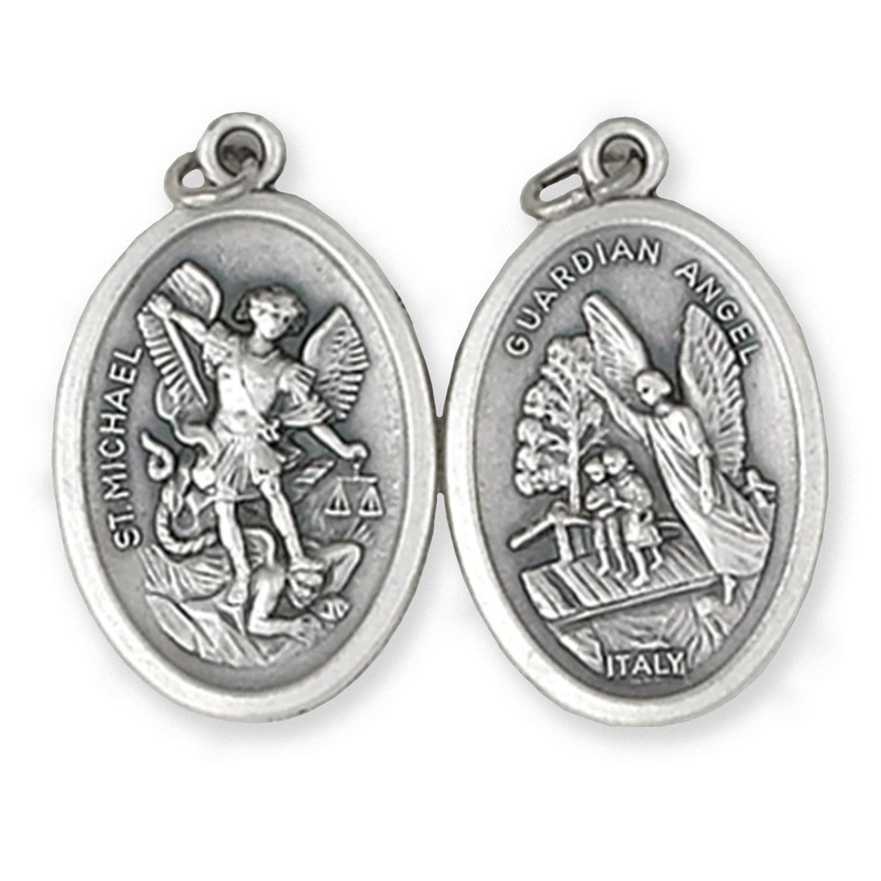 St Michael & Guardian Angel Silver Oxidized Medal
