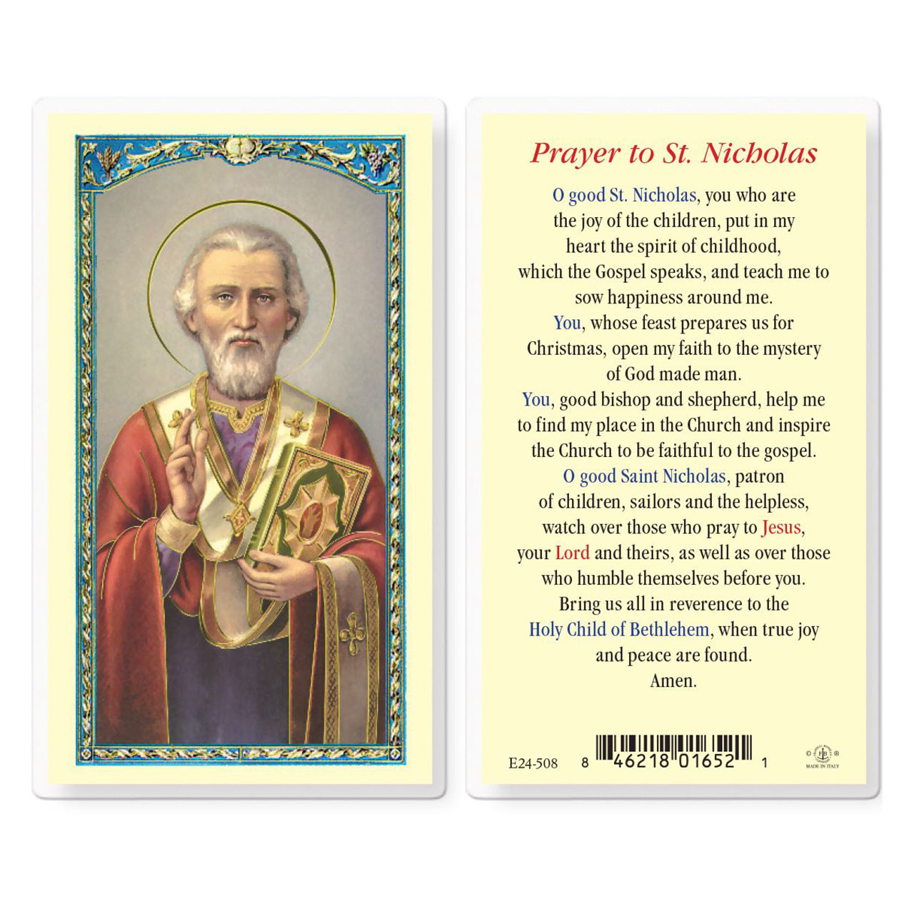 St. Nicholas Laminated Holy Card