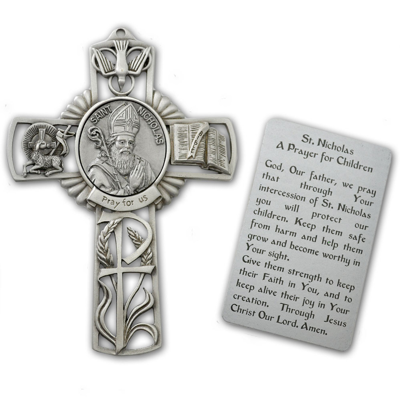 St Nicholas Pewter Wall Cross and Holy Card