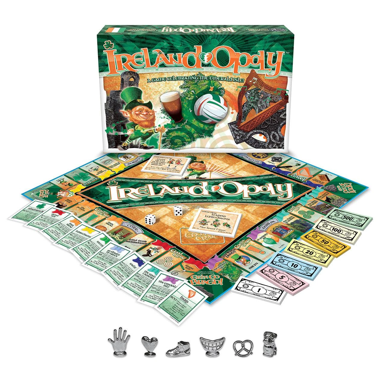 Ireland-Opoly view of the entire game pieces
