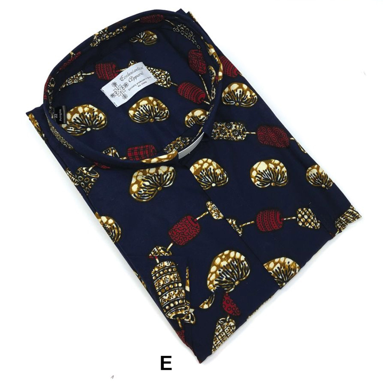 E (yellow, white, and red design on navy blue background with black outline)
