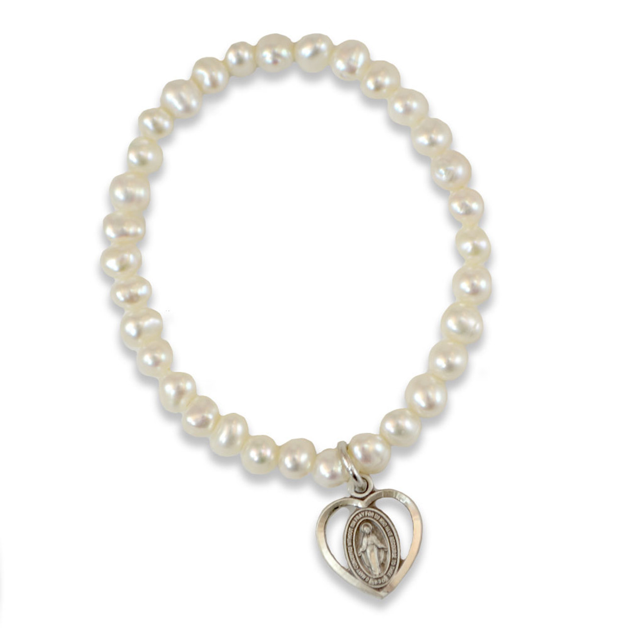 Pearl Stretch Bracelet with Heart Charm