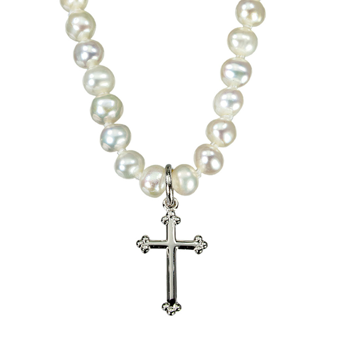 Youth Pearl and Sterling Silver Cross Necklace