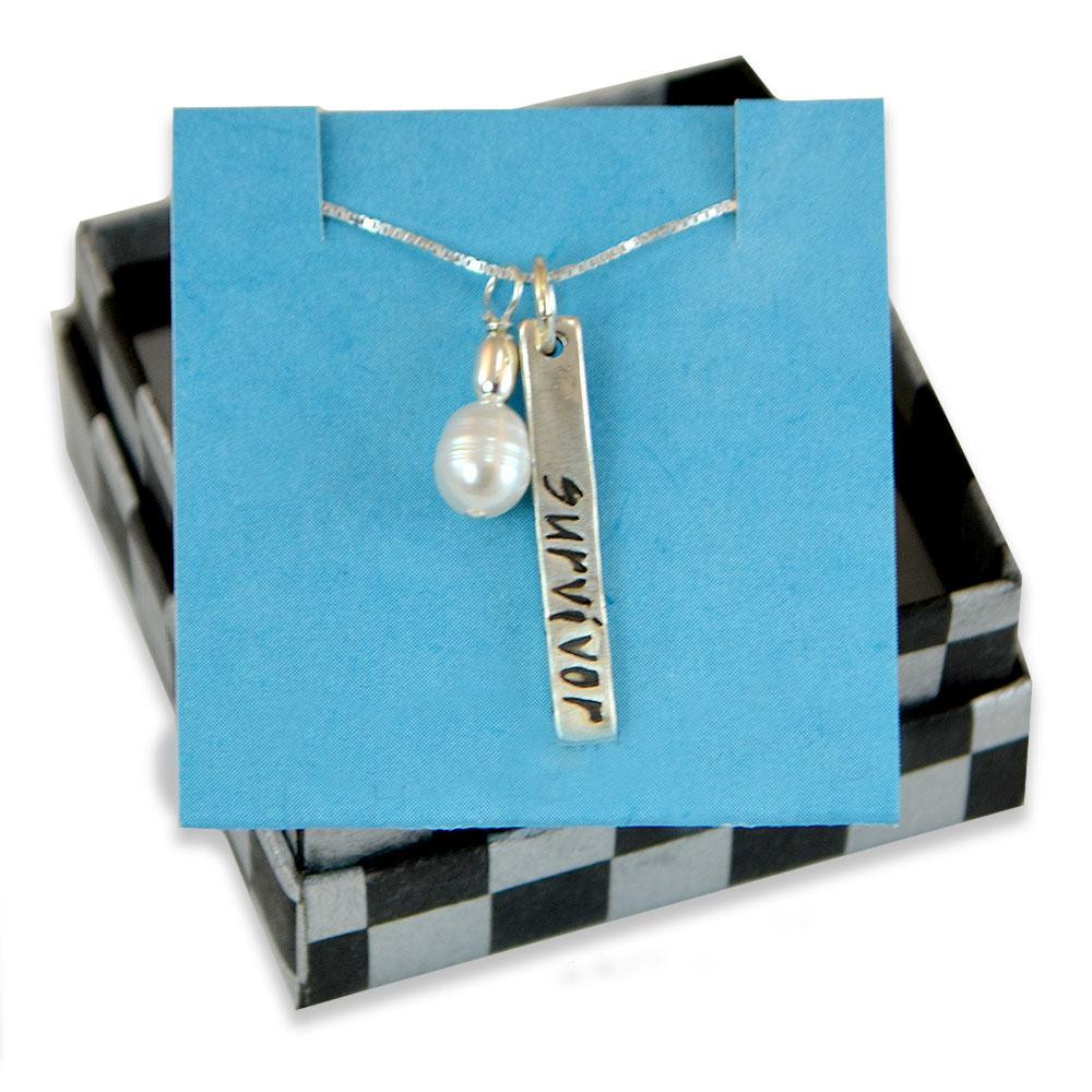 "Survivor" Bar Necklace with Pearl