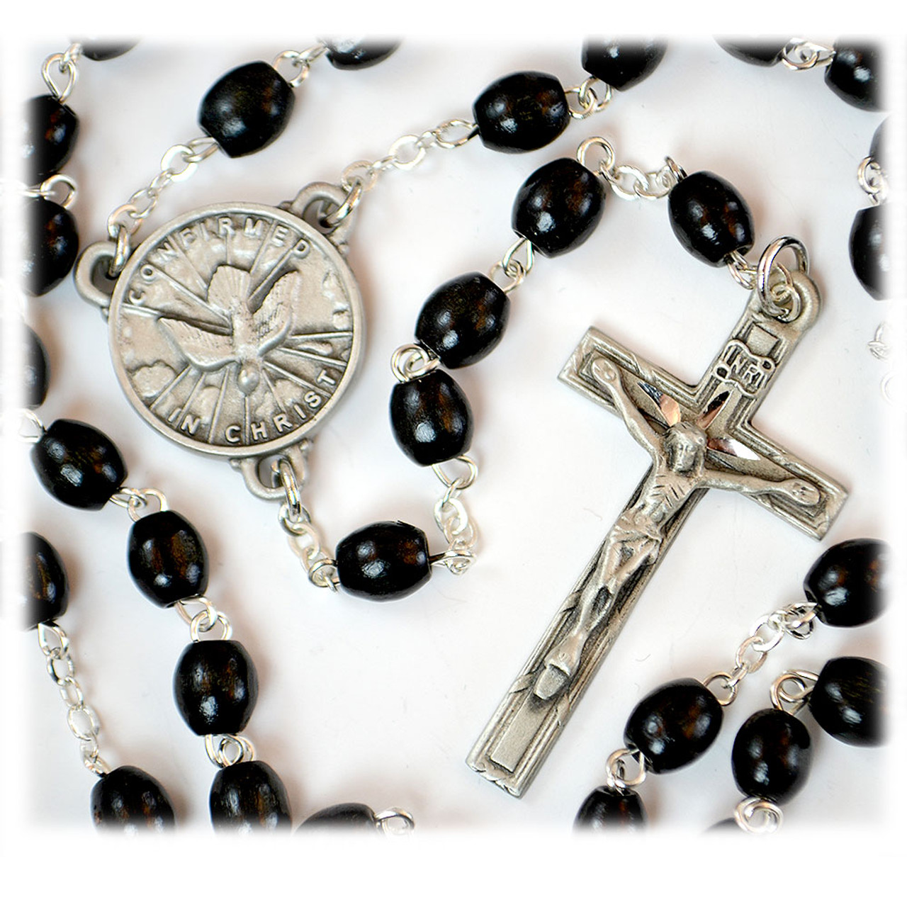 Holy Spirit Rosary with Black Wood Beads