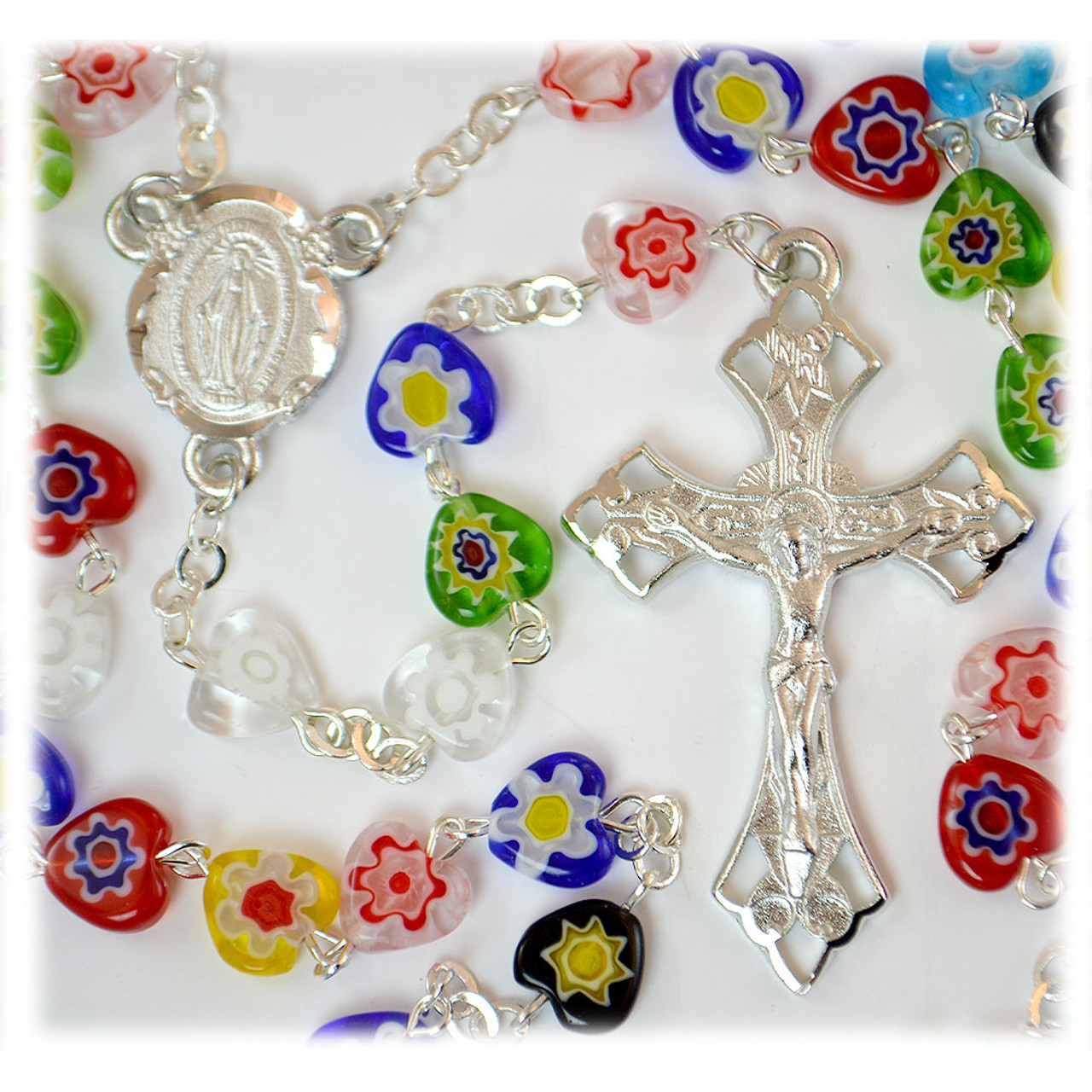 Multi-Color Murano Heart Rosary