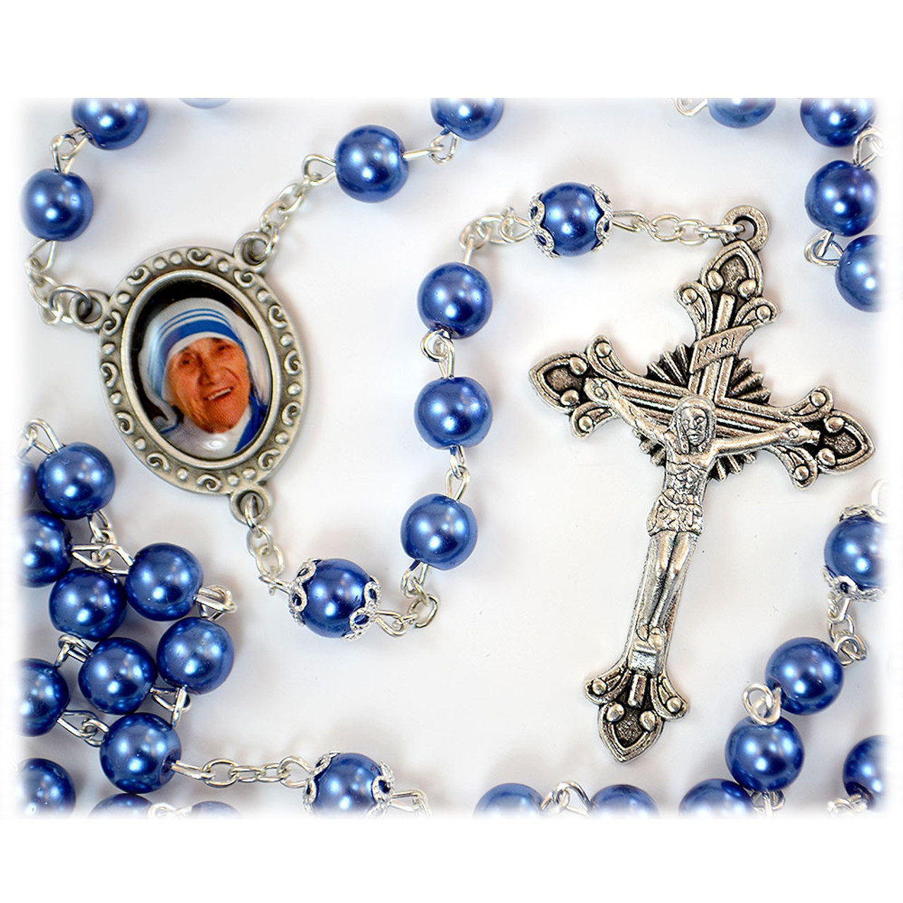 Mother of Pearl Cross Rosary Bracelet, Catholic Jewelry