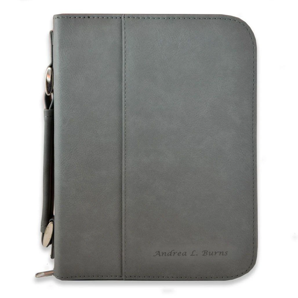 Charcoal Leatherette Bible Cover with Optional Personalization