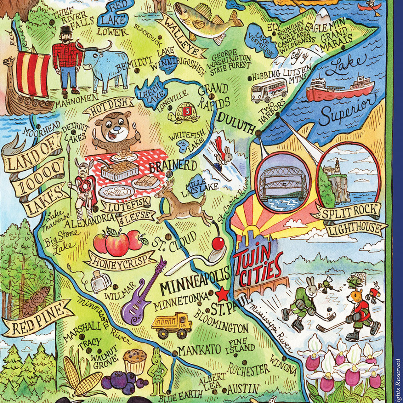 Detail of the Minnesota Adventure Destination Tea Towel