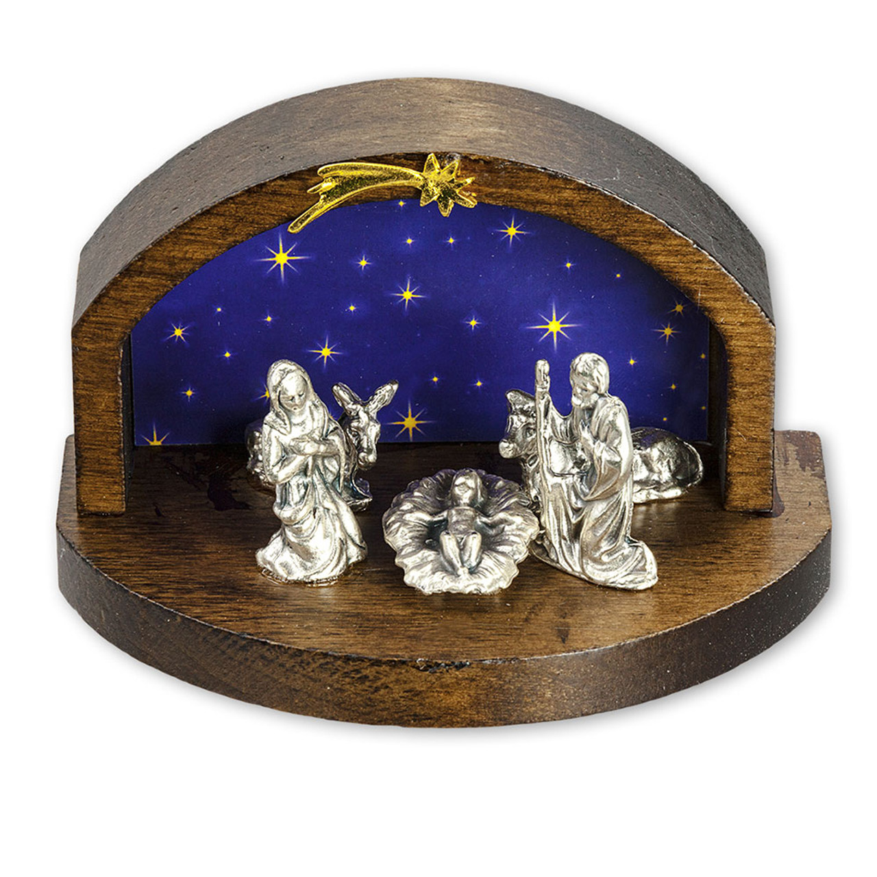 Petite Wood Nativity Scene with Star Background