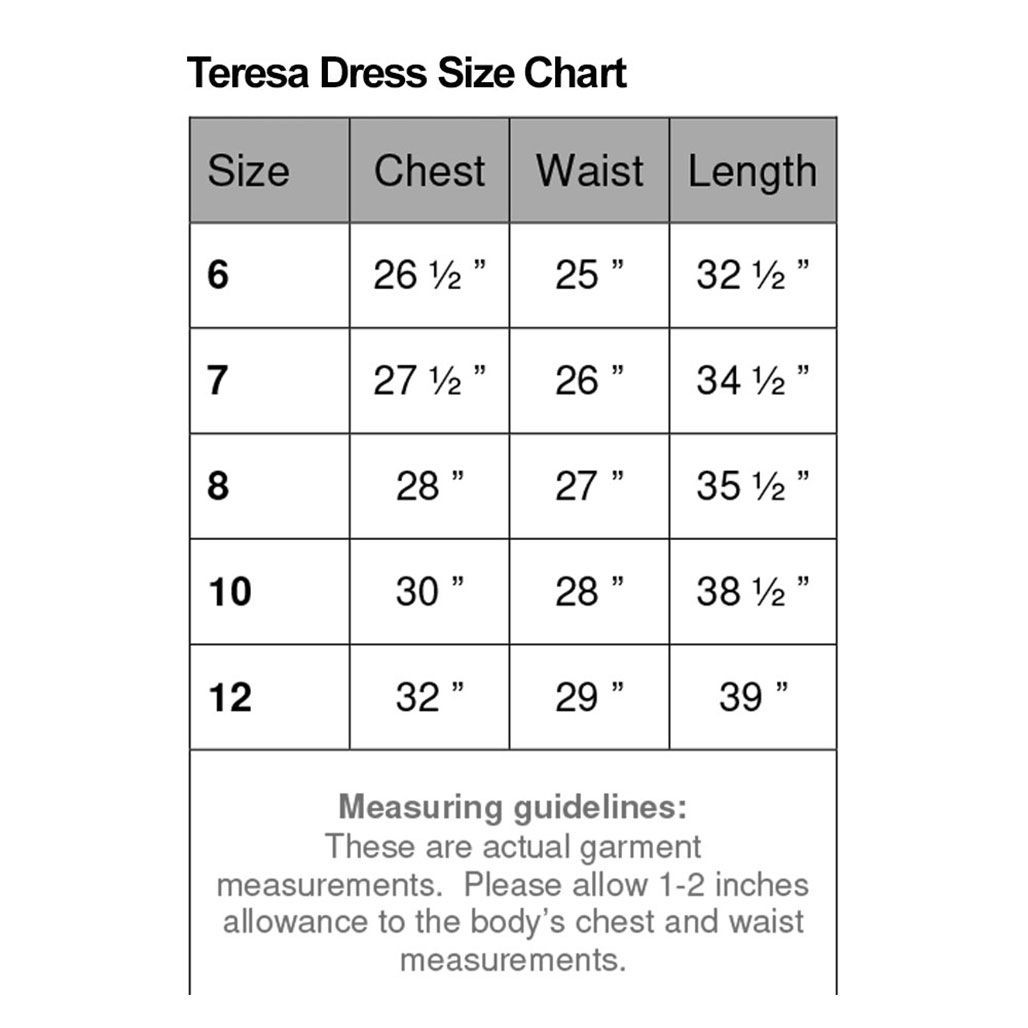 Size Chart for the First Communion Dress Teresa with Embellished Tulle
