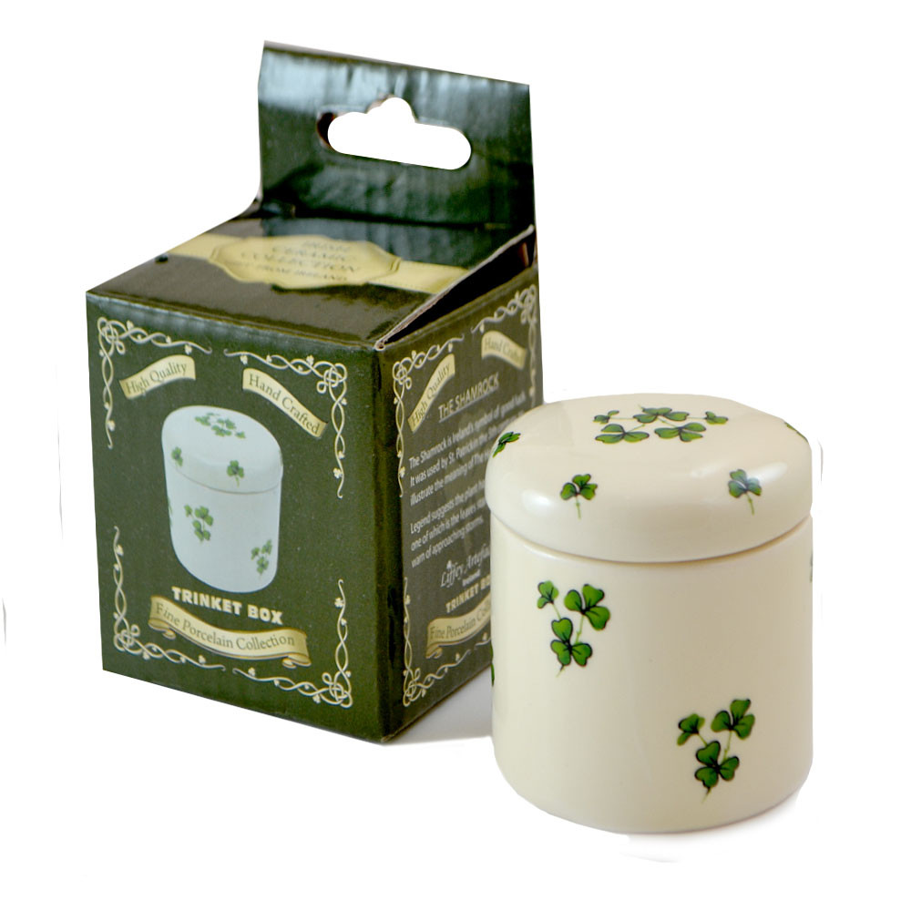 Shamrock Porcelain Trinket Box with packaging