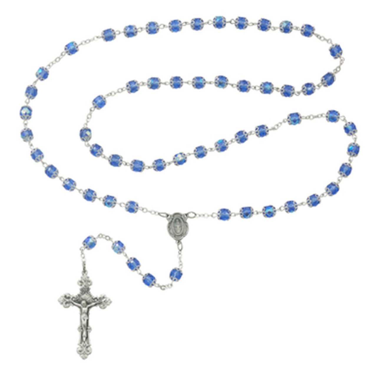 Blue Crystal Capped Rosary