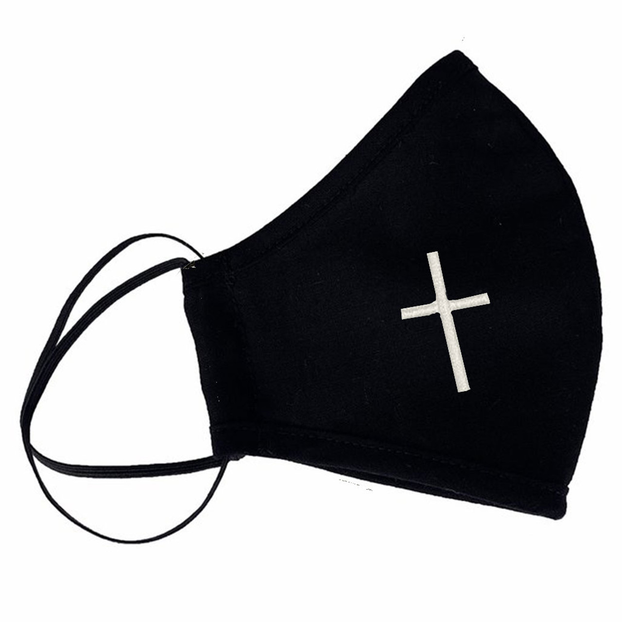 Black Religious Face Mask with Cross for Coronavirus