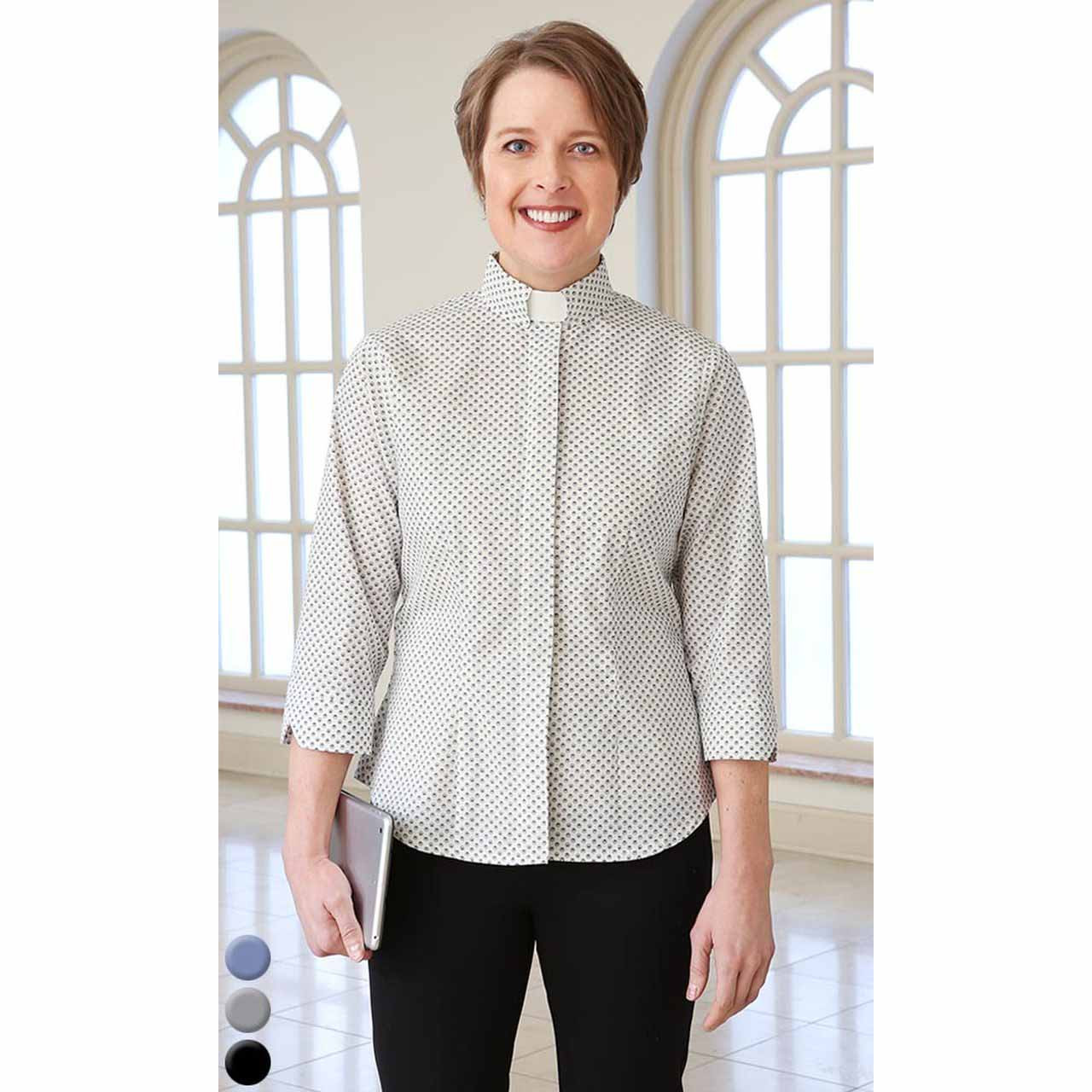 3306 3/4 Fitted Clergy Blouse Ivory Dot