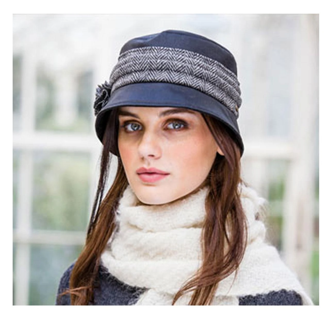 Waxed Cotton Kate Irish Hat on model