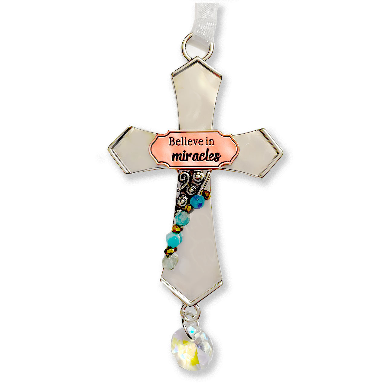"Believe in Miracles" Hanging Cross Ornament