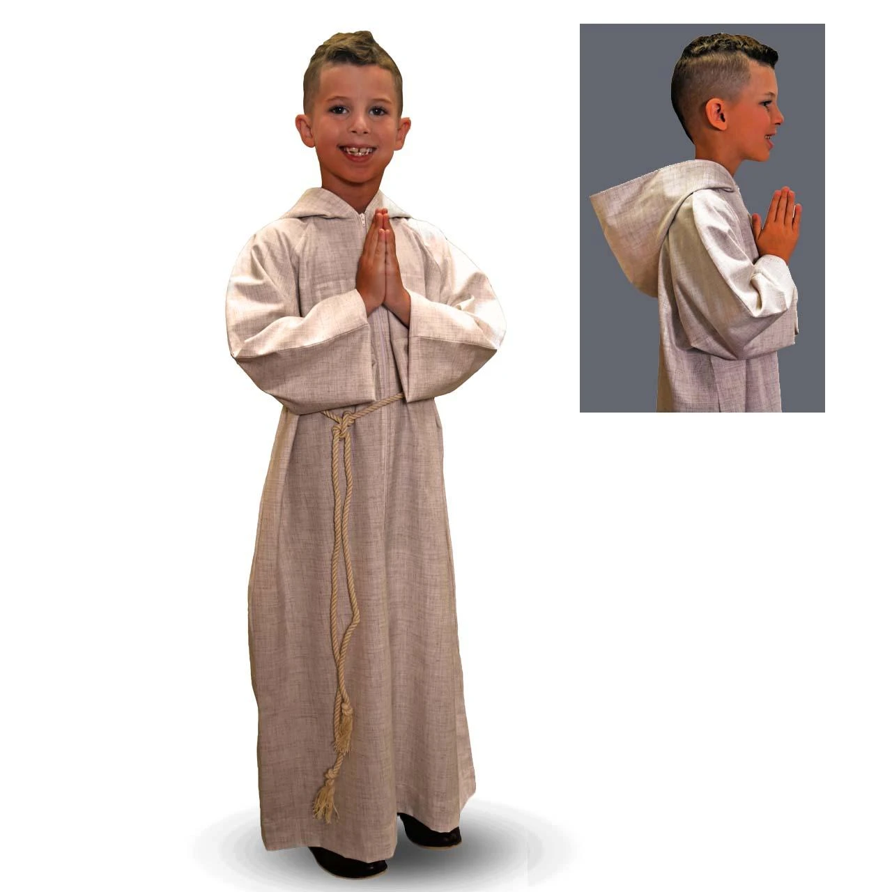 555 Flax Altar Server Alb with Hood