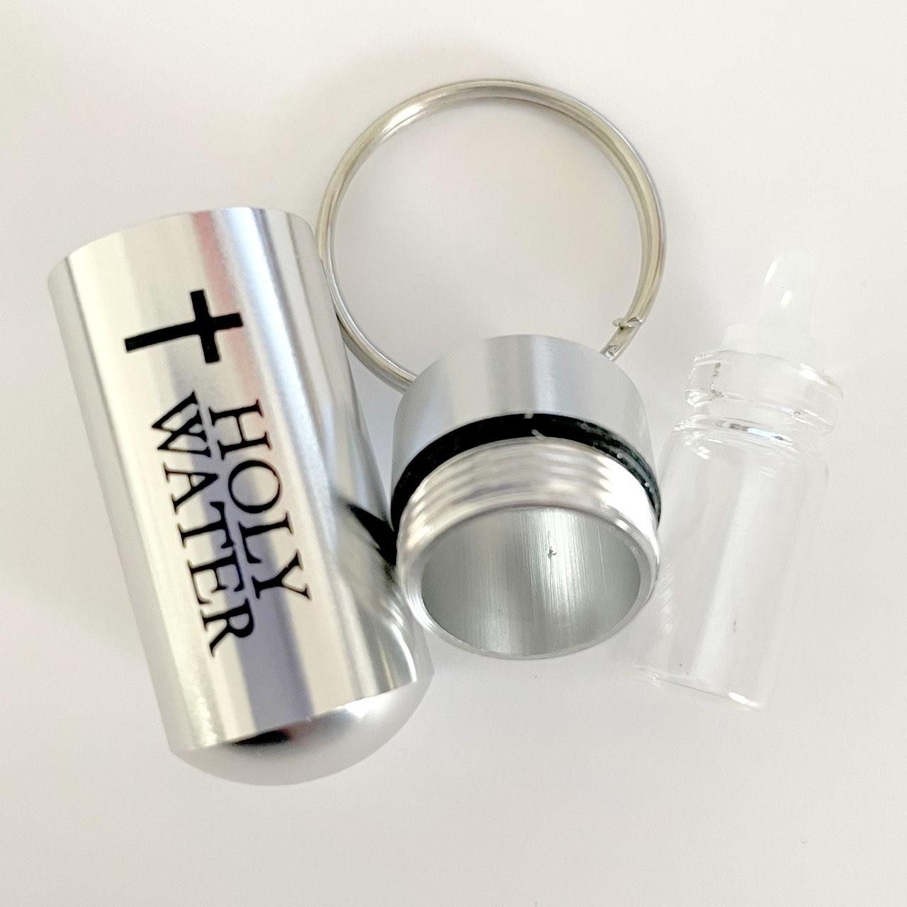 Holy Water Key Chain Carrier container and glass vial