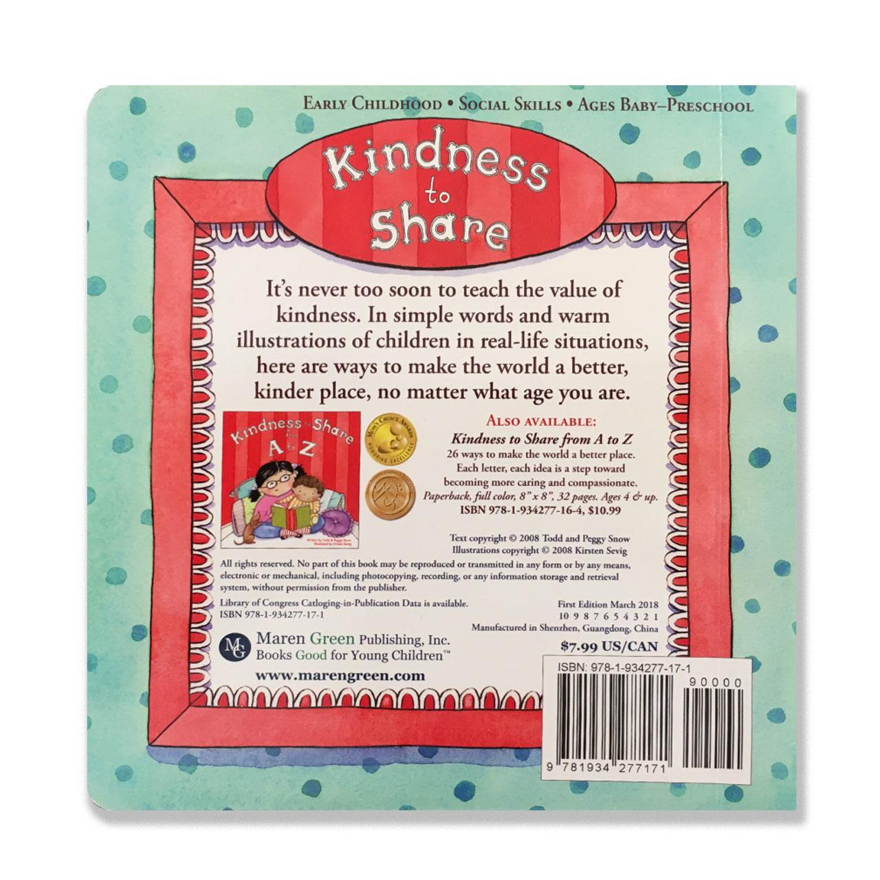 Back Cover of Kindness to Share Board Book