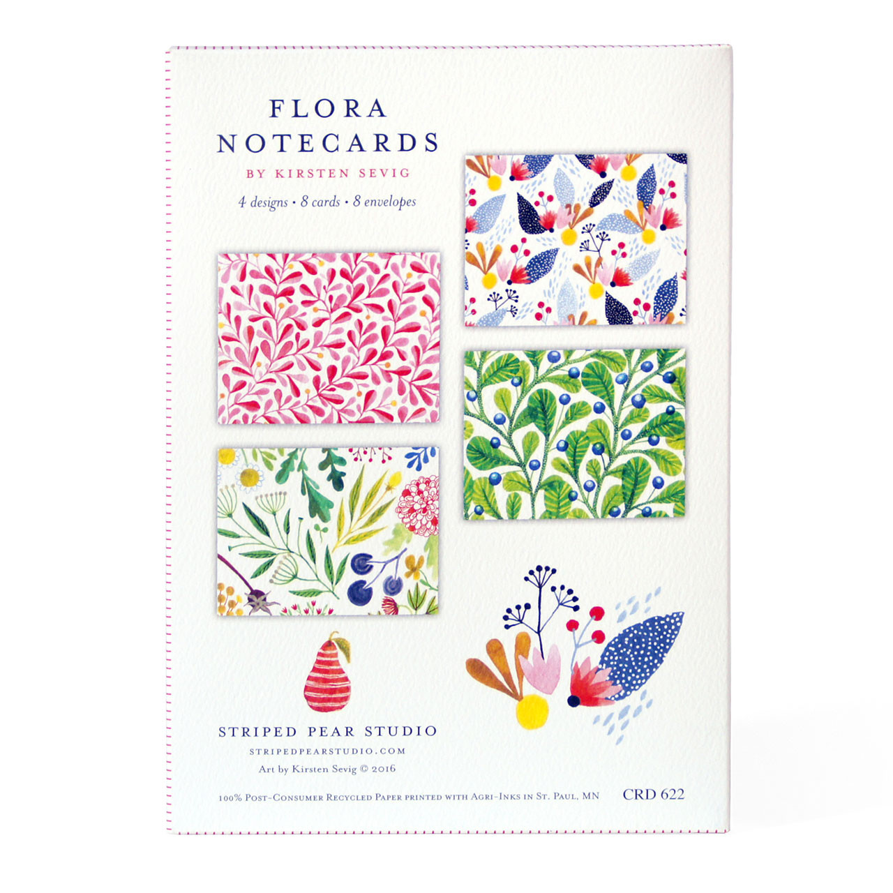 4 patterns of art included in the Flora Notecard Set