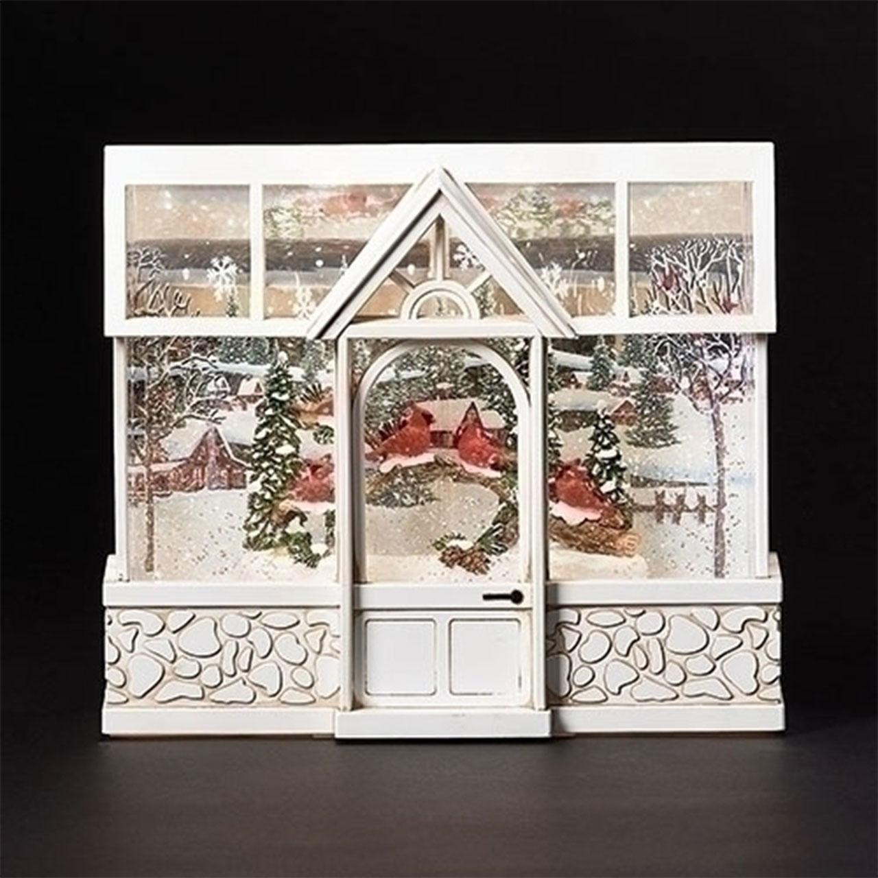Christmas Greenhouse with Cardinals with USB cord or battery operation for LED lighting