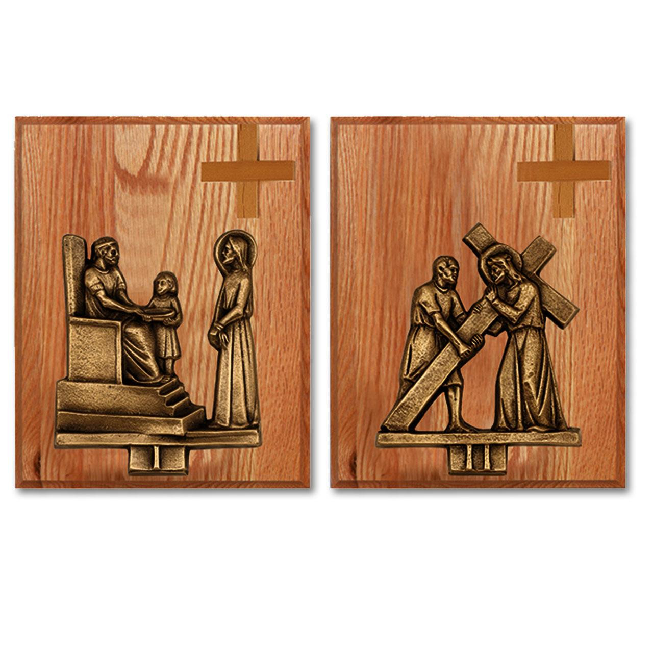 K379-BP  Antique Bronze Stations Set Mounted on Oak Plaques