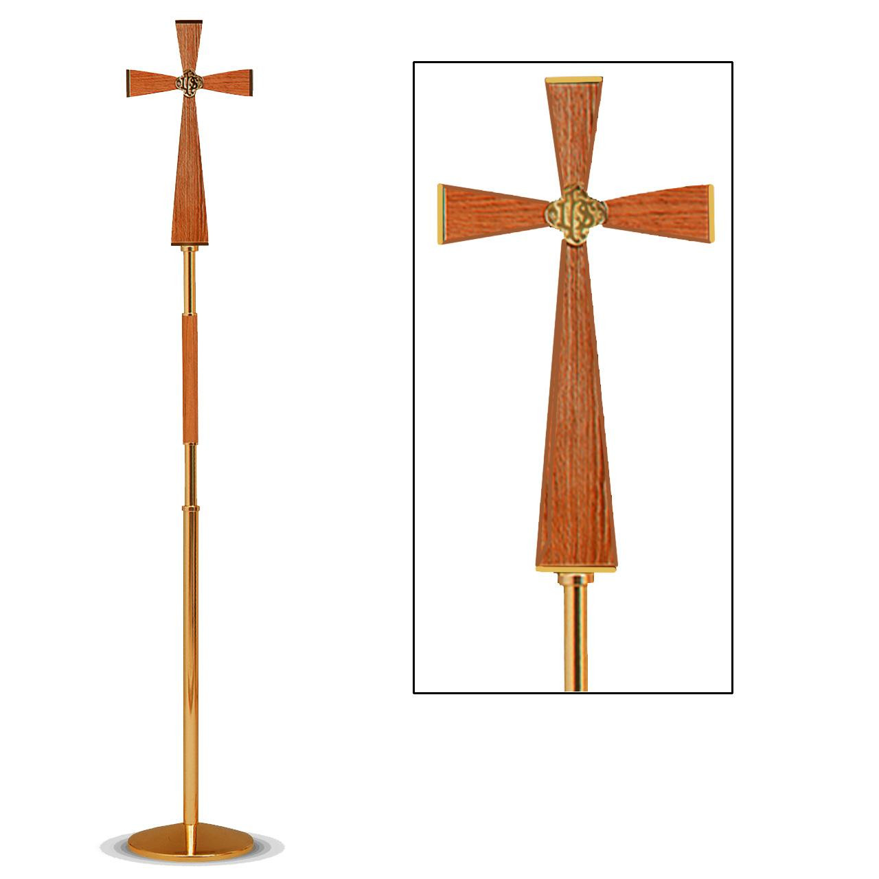 K490 Processional Cross with Oak and Brass