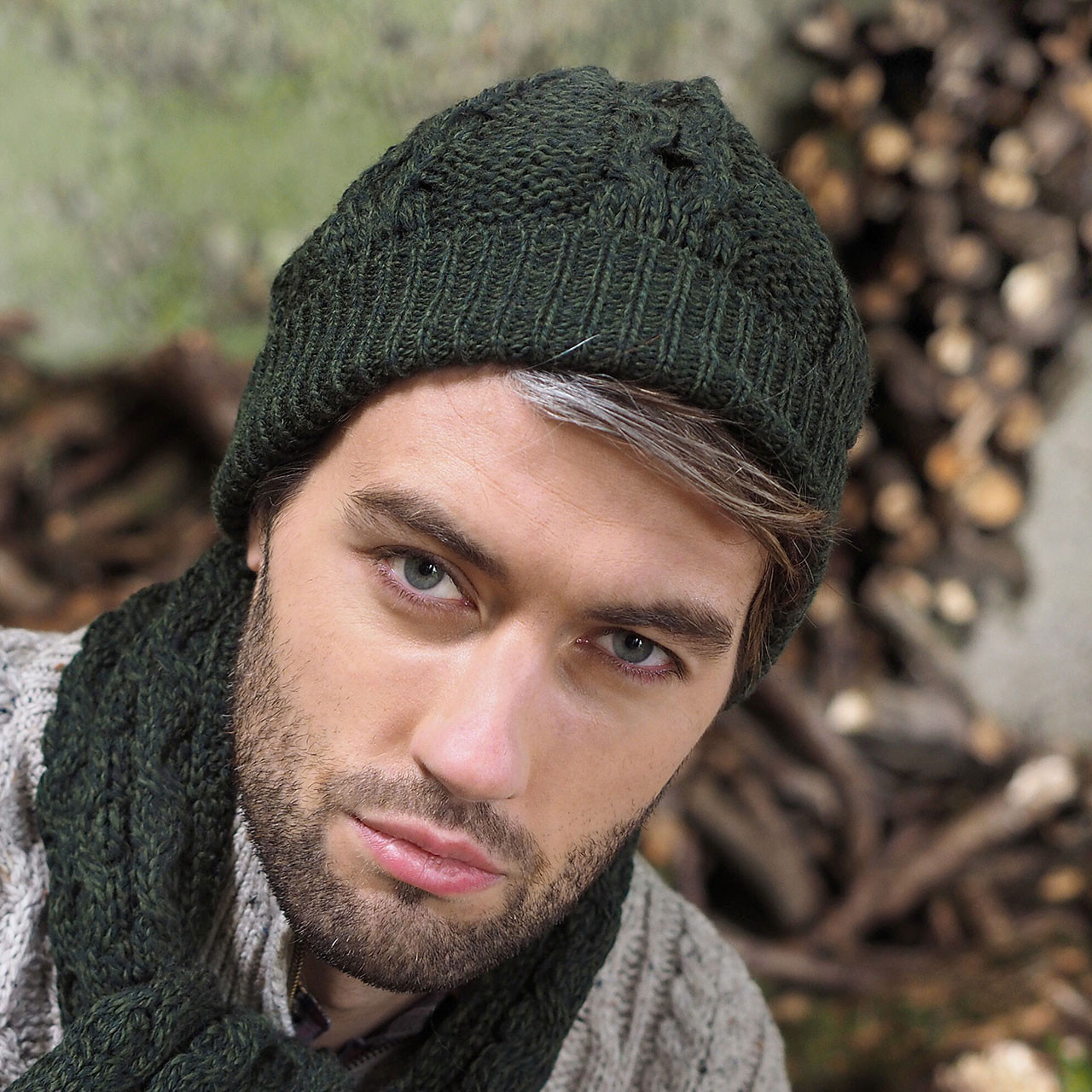 Irish Knit Hat for Men & Women in Dark Green