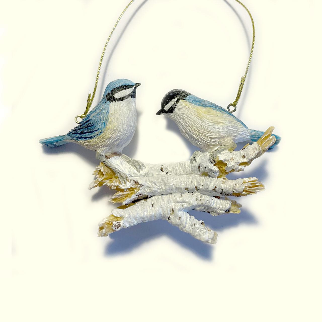 Christmas Blue Birds on Logs Ornament