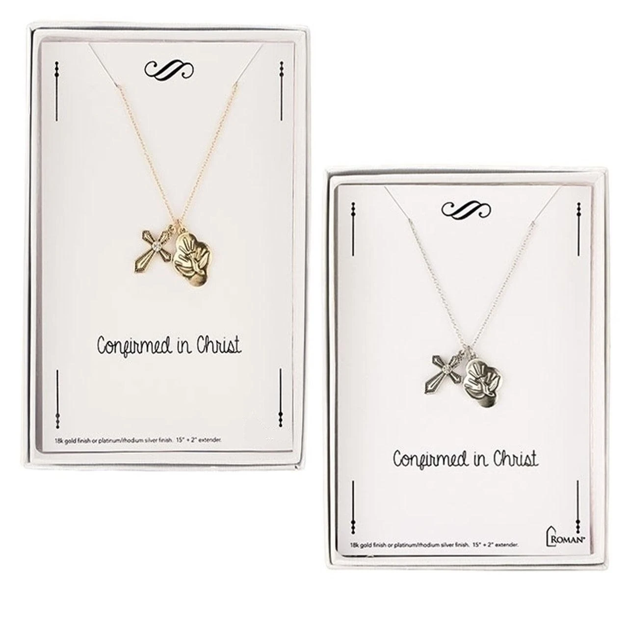 Cross and Dove Confirmation Necklace in either Gold or Silver tones sold separately