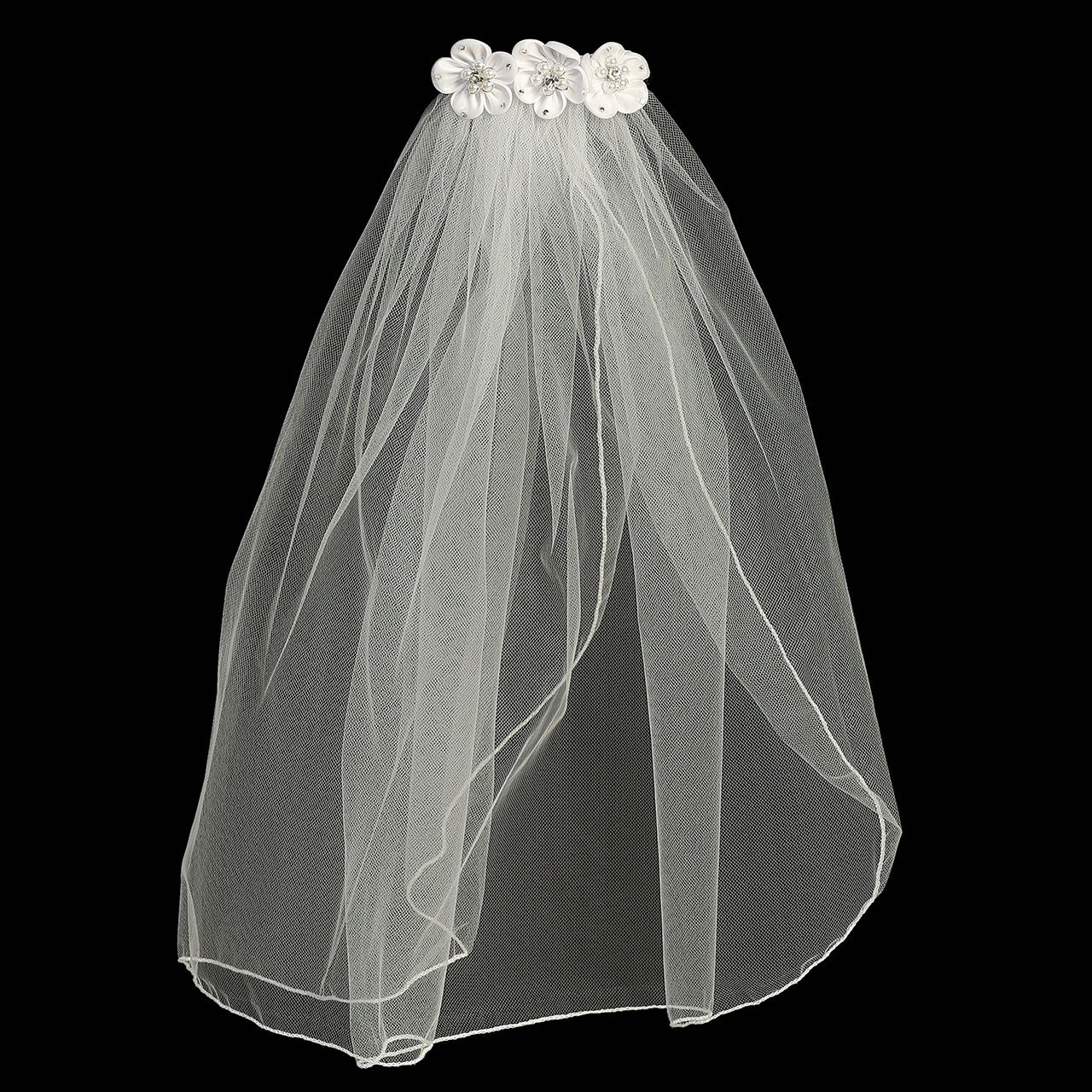 3 Flower Communion Veil with Comb