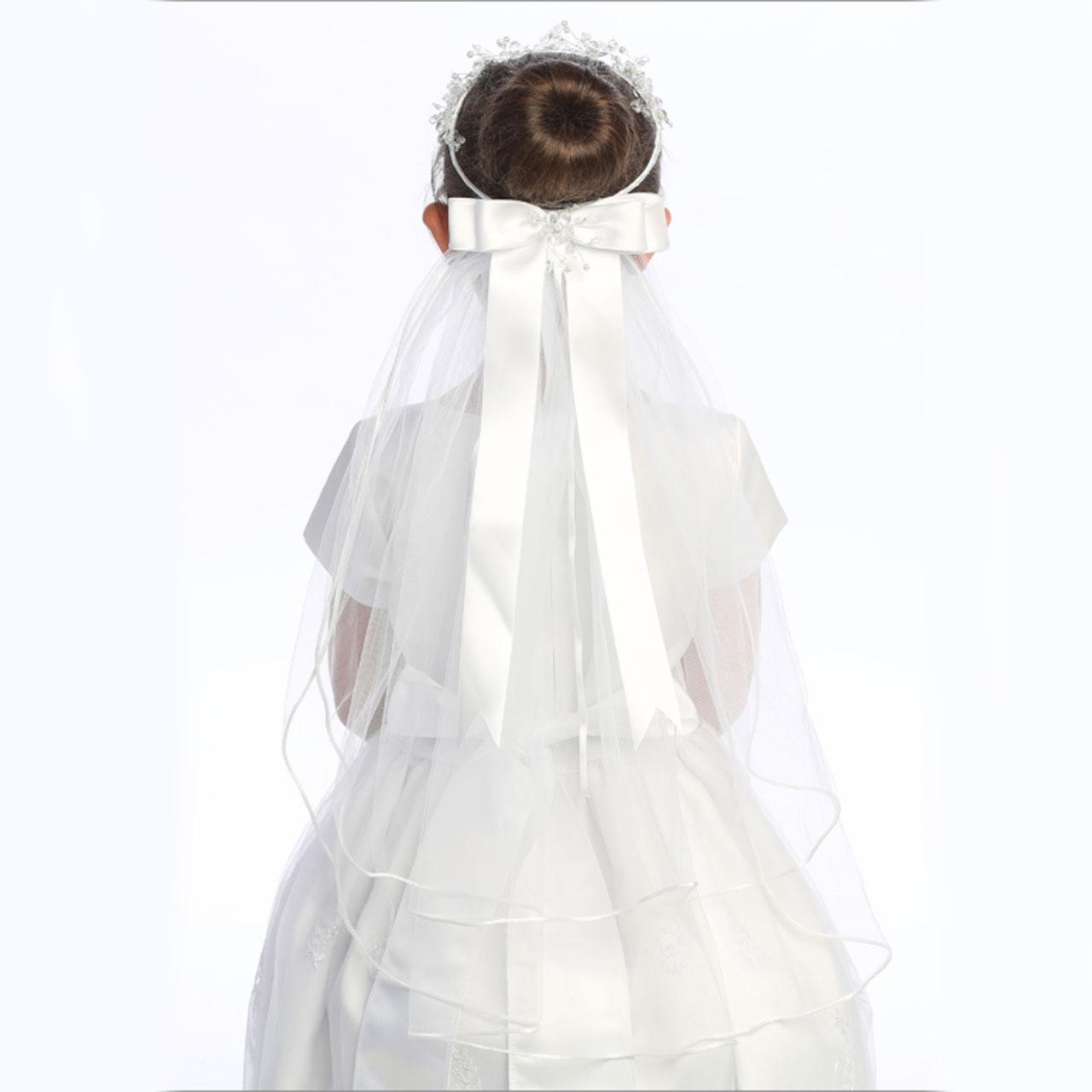Model from the back wearing the Crystal Flower Crown Veil