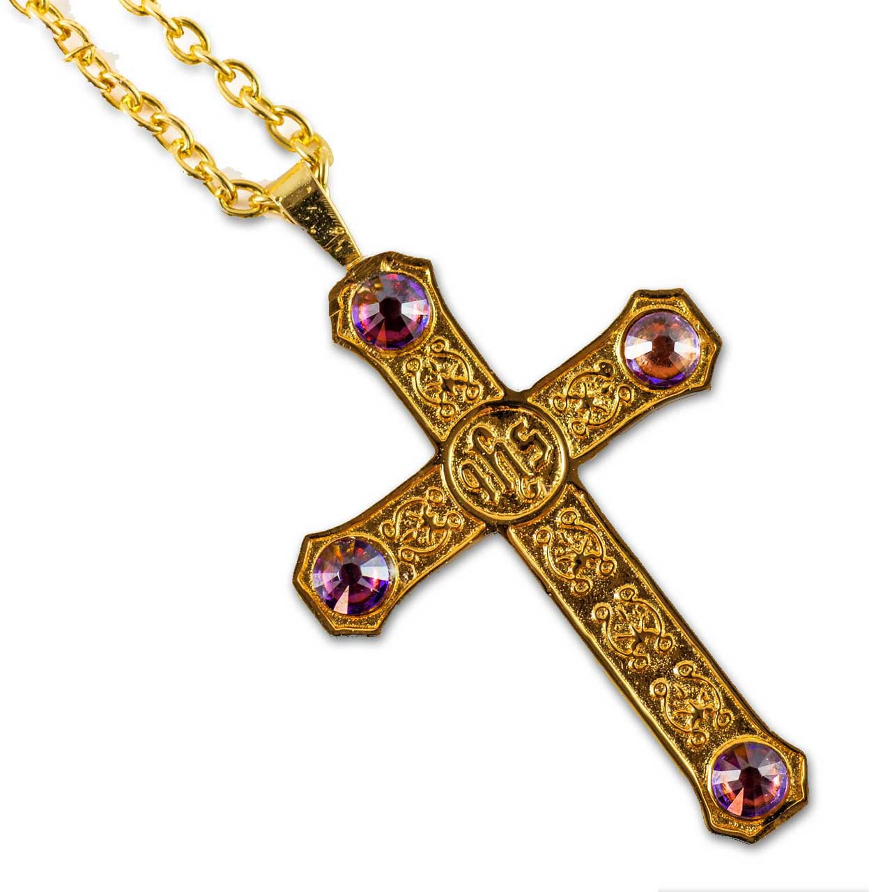 Pectoral Cross & Chain Set In Gold with Red Stones - Divinity Clergy Wear