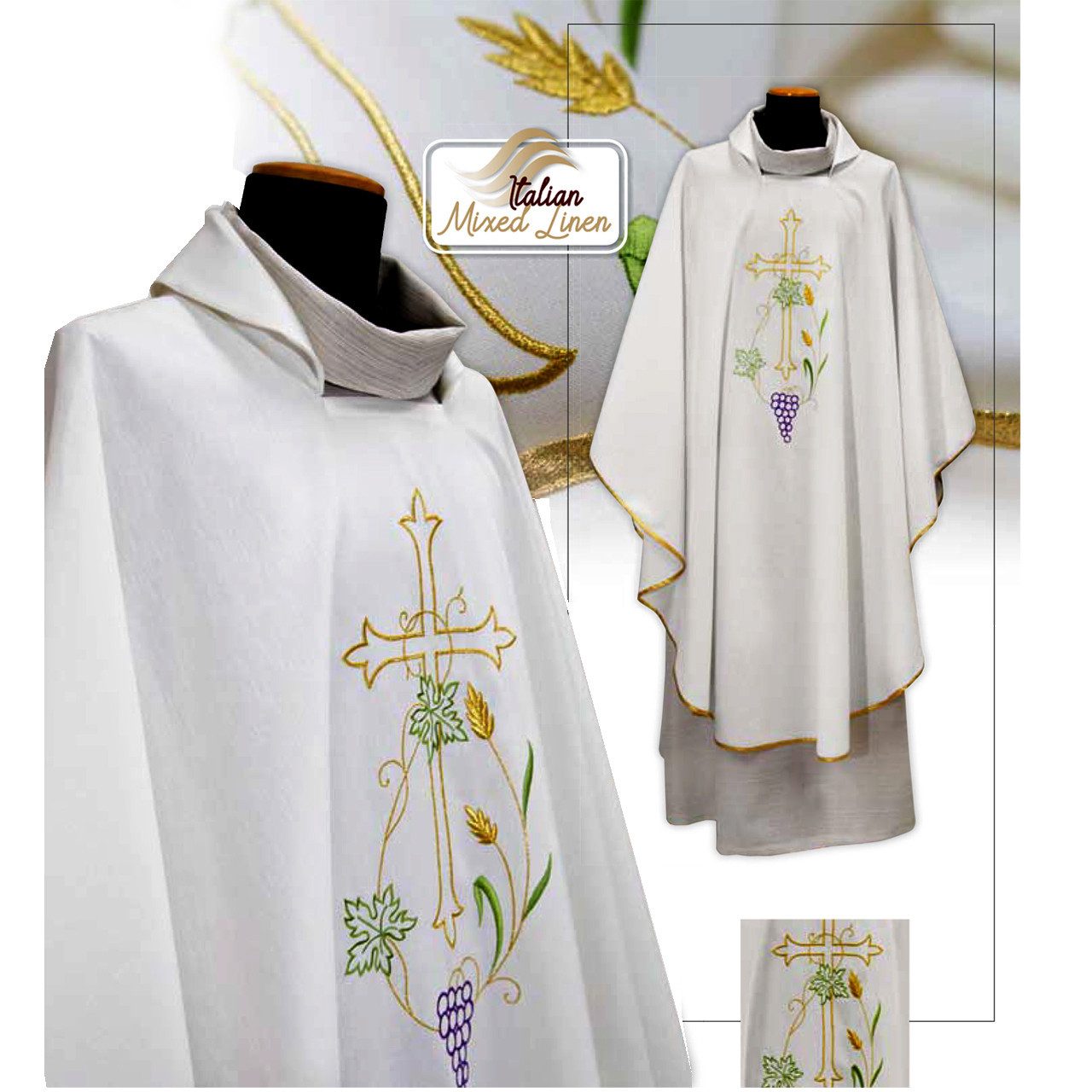 560 White Chasuble in Mixed-Linen
