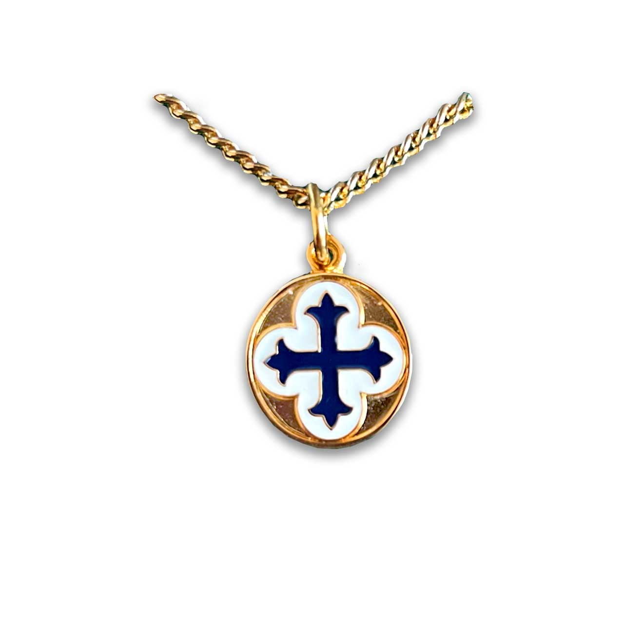 Gold Plated Round Blue Cross Necklace | St. Patrick's Guild