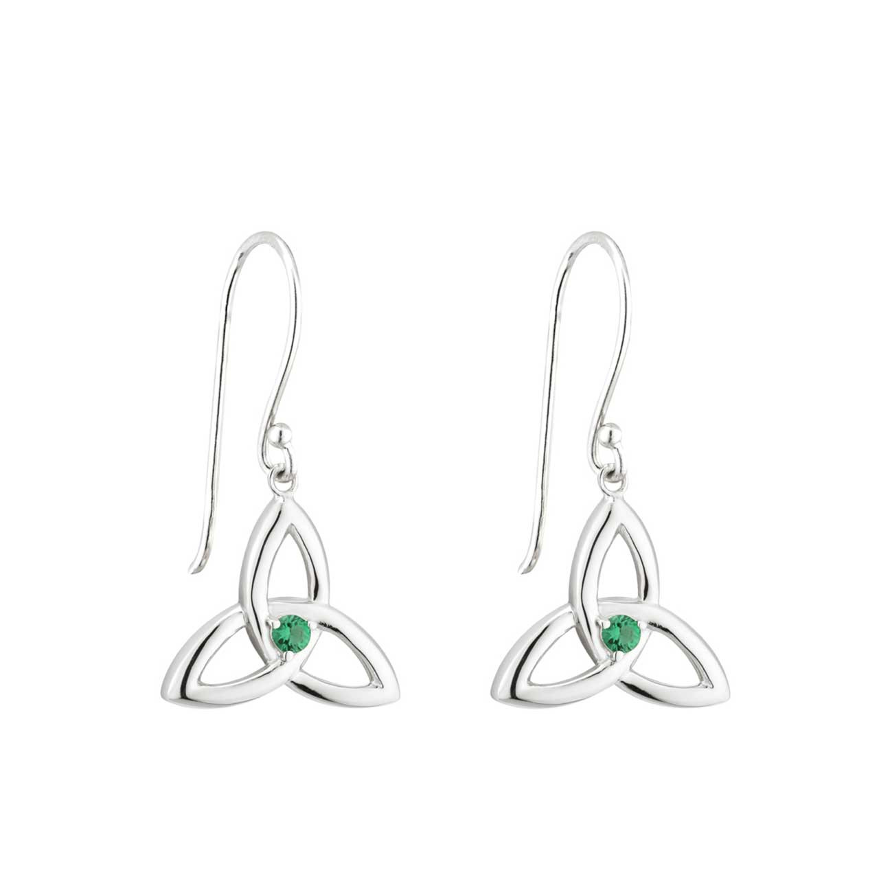 Green Crystal & Sterling Trinity Knot Earrings | St. Patrick's Guild